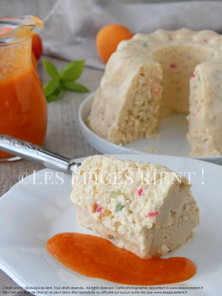 Riz à l'impératrice, fruits confits au Kirsch et coulis d'abricots