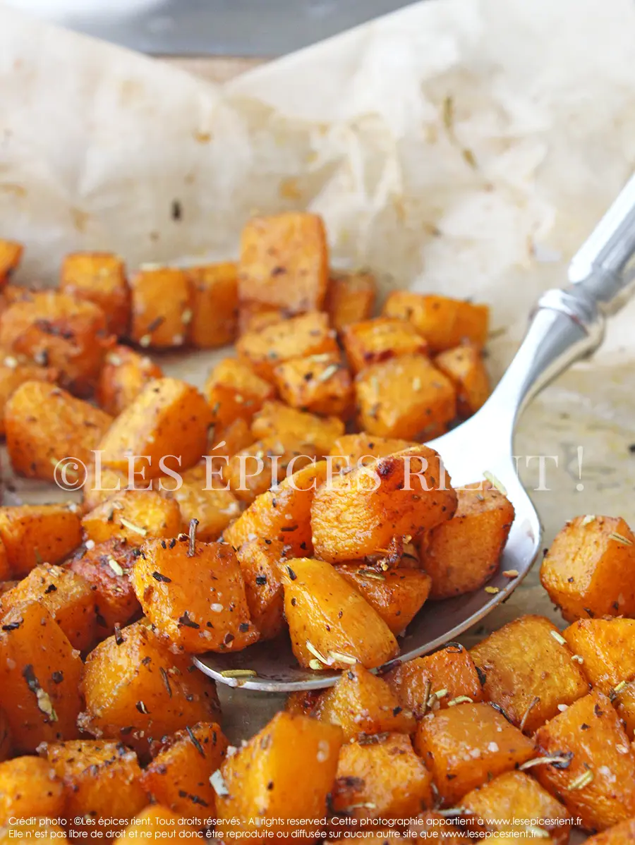 Petits cubes de courge Butternut rôtie au miel et épices douces